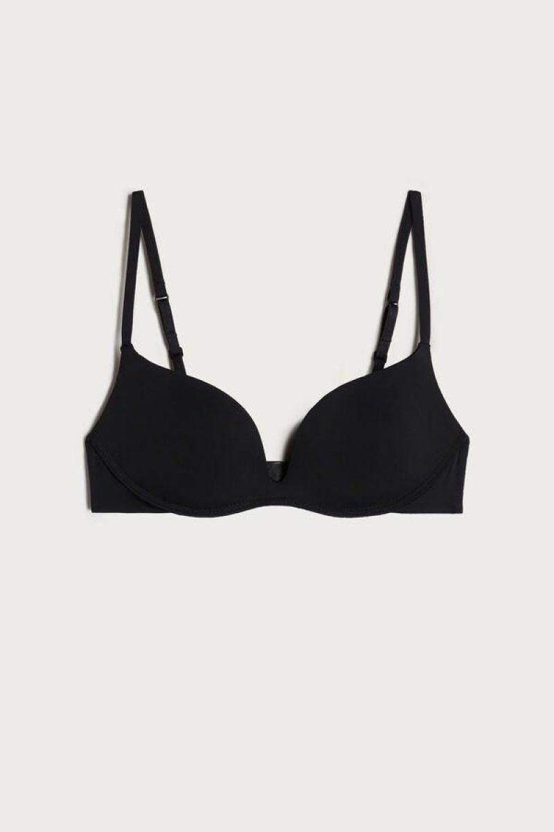 Dámské Podprsenky Intimissimi Gioia B Cup Microfiber Super Push-Up Černé | CZ ZG4699