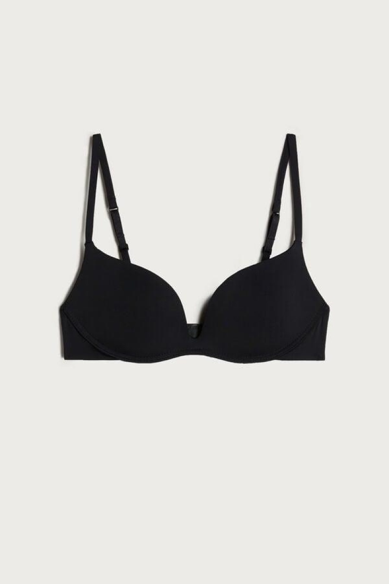 Dámské Podprsenky Intimissimi Gioia C-D Cup Microfiber Super Push-Up Černé | CZ HK4703