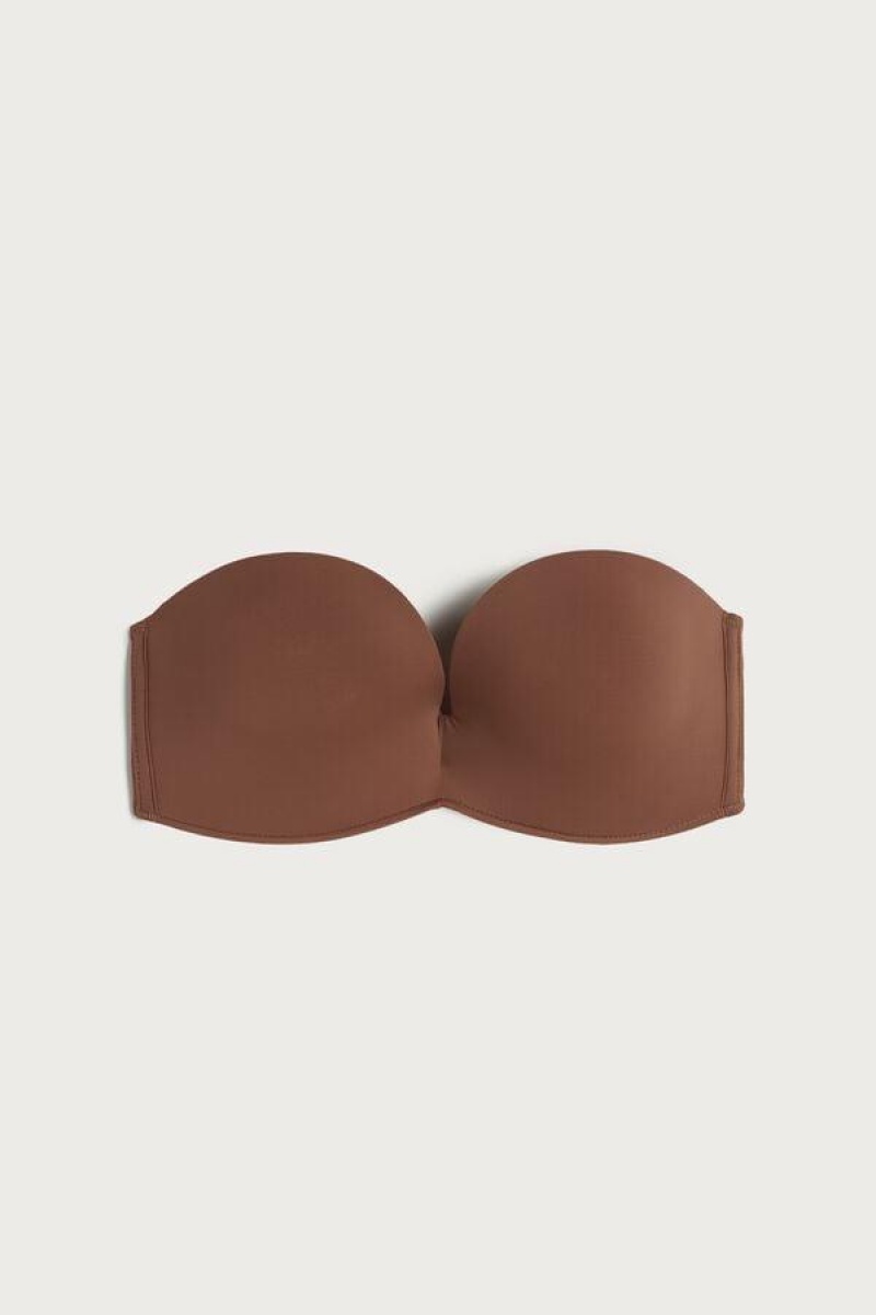 Dámské Podprsenky Intimissimi Laura Microfiber Bandeau Tmavě Béžový | CZ PQ4837