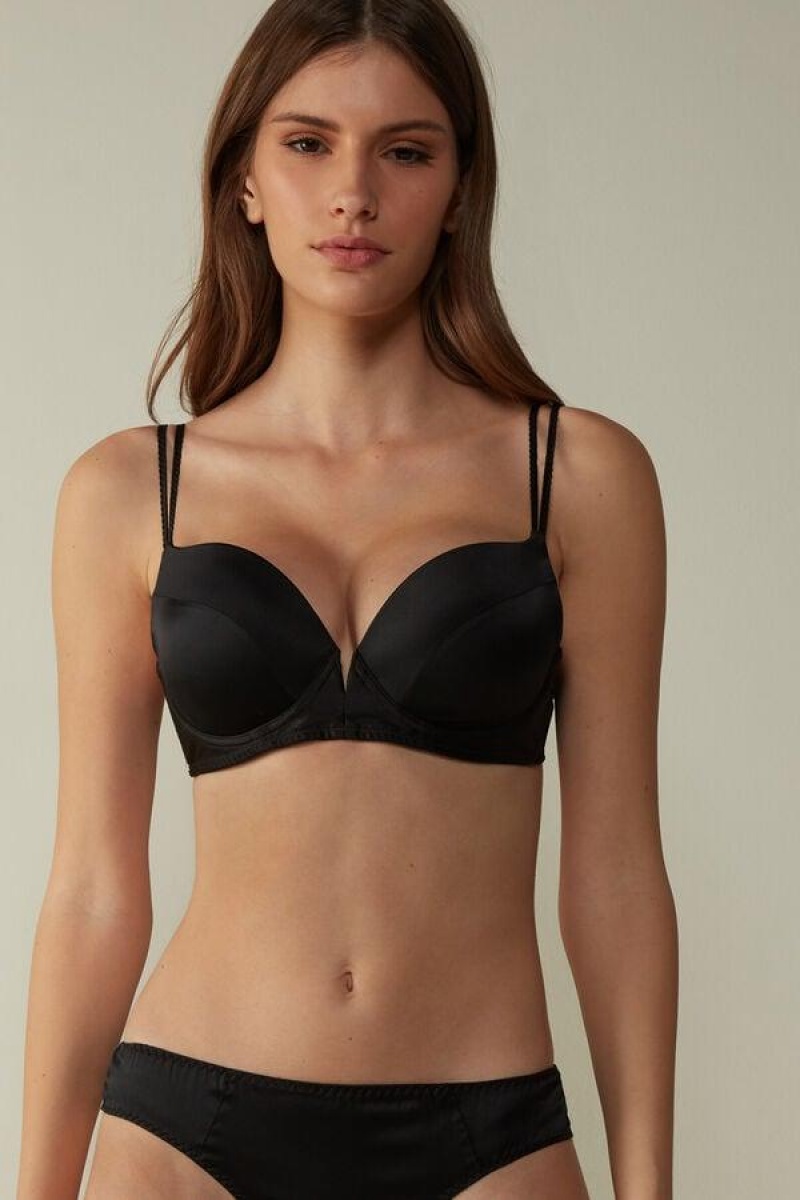 Dámské Podprsenky Intimissimi Mia Silk Super Push-Up Černé | CZ GL4723