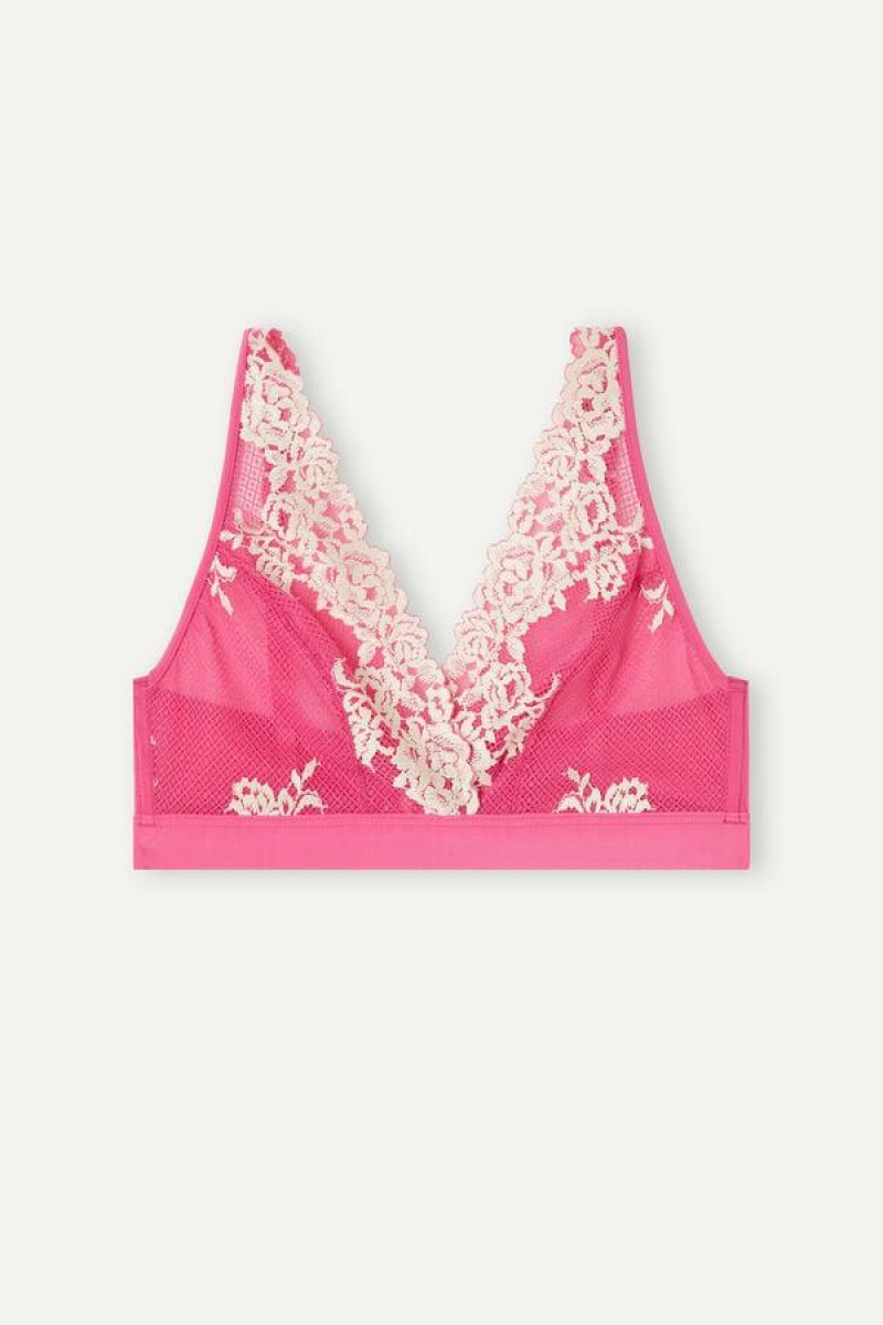 Dámské Podprsenky Intimissimi Pretty Flowers Lara Triangle Růžové Bílé | CZ EX4919