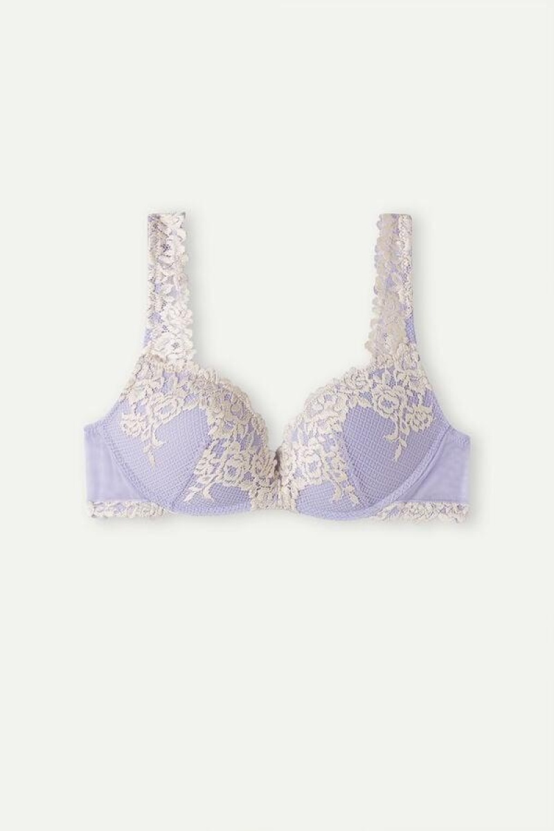 Dámské Podprsenky Intimissimi Pretty Flowers Gioia Super Push-up Levandule Bílé | CZ PQ4780