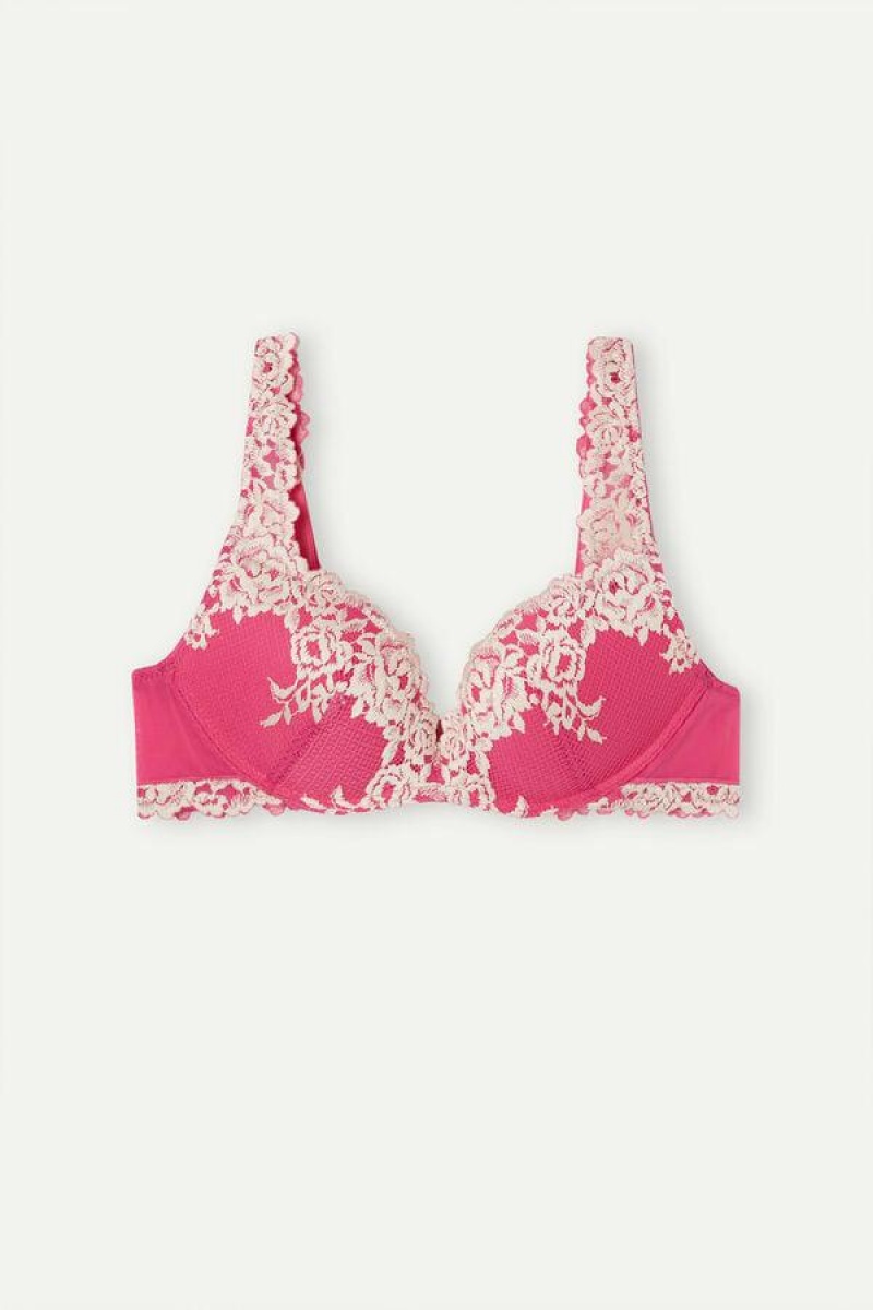 Dámské Podprsenky Intimissimi Pretty Flowers Gioia Super Push-up Růžové Bílé | CZ DN4777