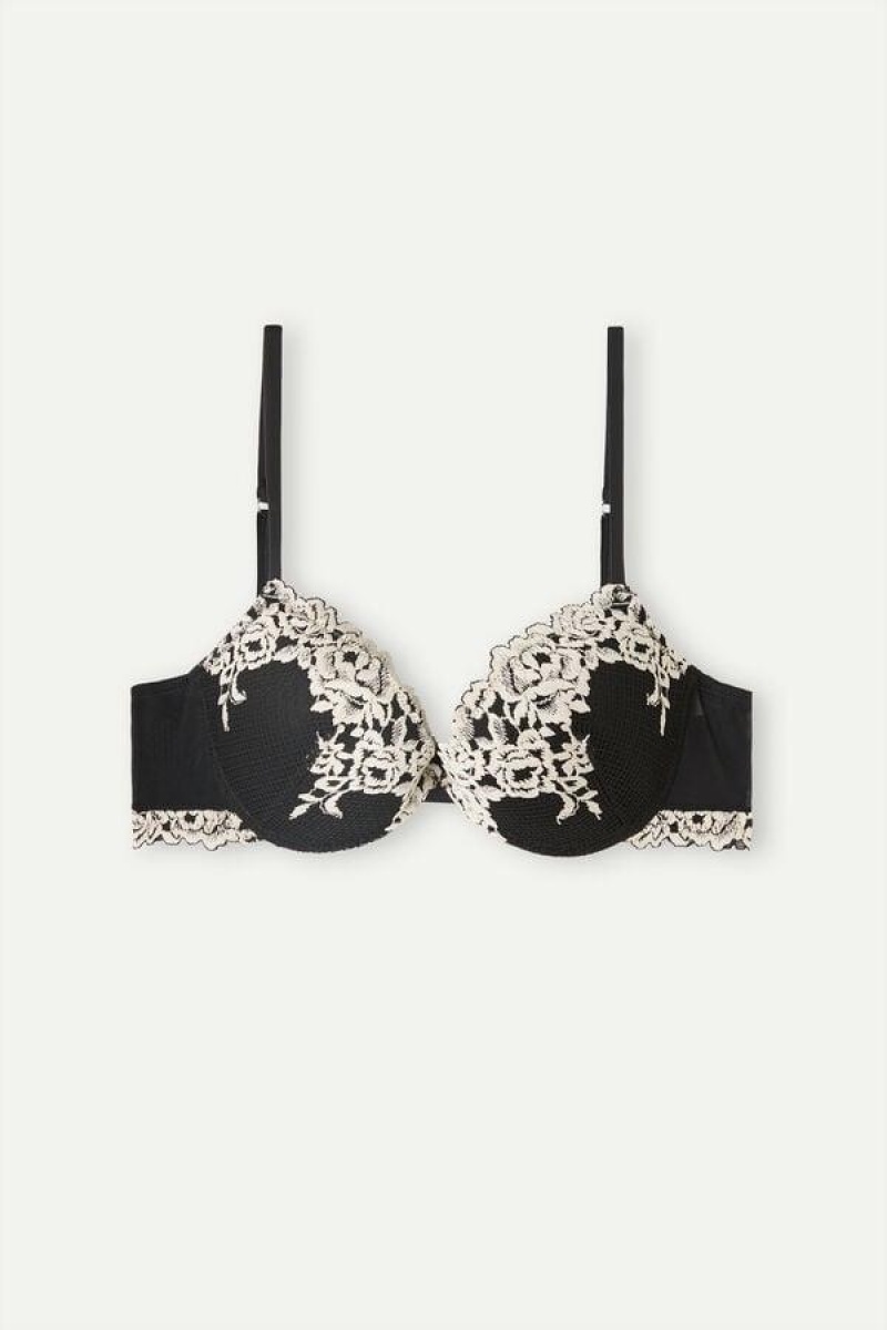 Dámské Podprsenky Intimissimi Pretty Flowers Bellissima Push-up Černé Bílé | CZ PQ4762