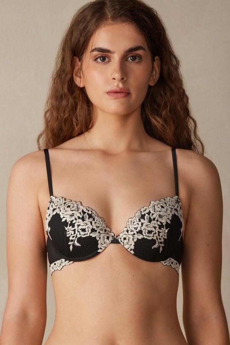 Dámské Podprsenky Intimissimi Pretty Flowers Bellissima Push-up Černé Bílé | CZ PQ4762