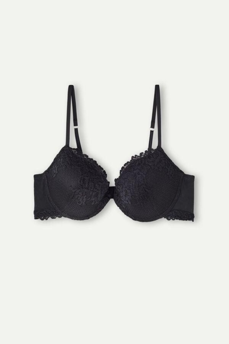 Dámské Podprsenky Intimissimi Pretty Flowers Bellissima Push-up Černé | CZ SO4760