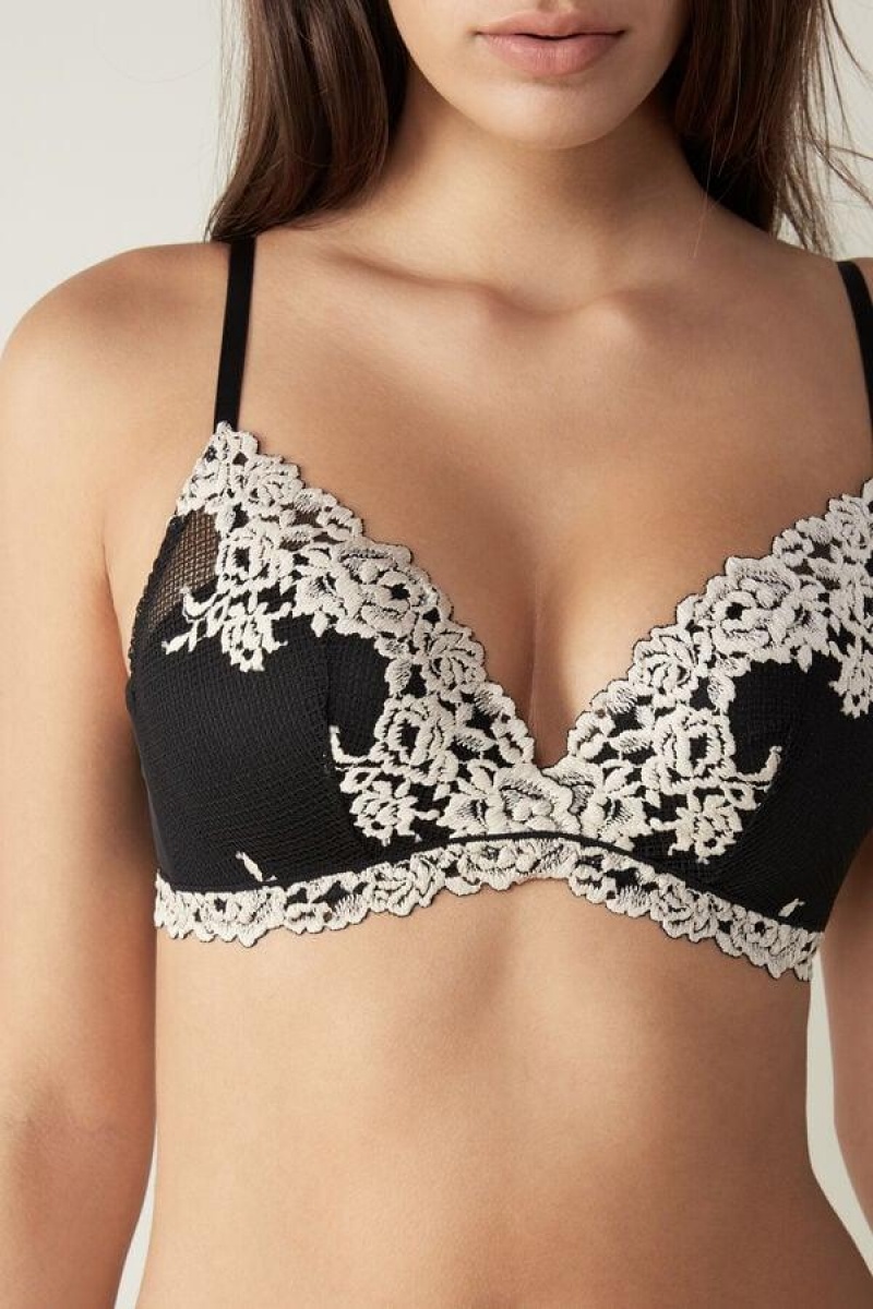 Dámské Podprsenky Intimissimi Pretty Flowers Fabiola Push-up Černé Bílé | CZ SO4733