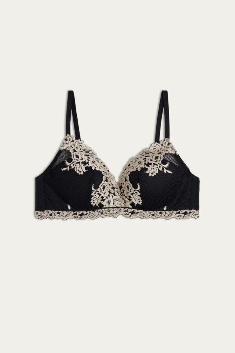 Dámské Podprsenky Intimissimi Pretty Flowers Fabiola Push-up Černé Bílé | CZ SO4733