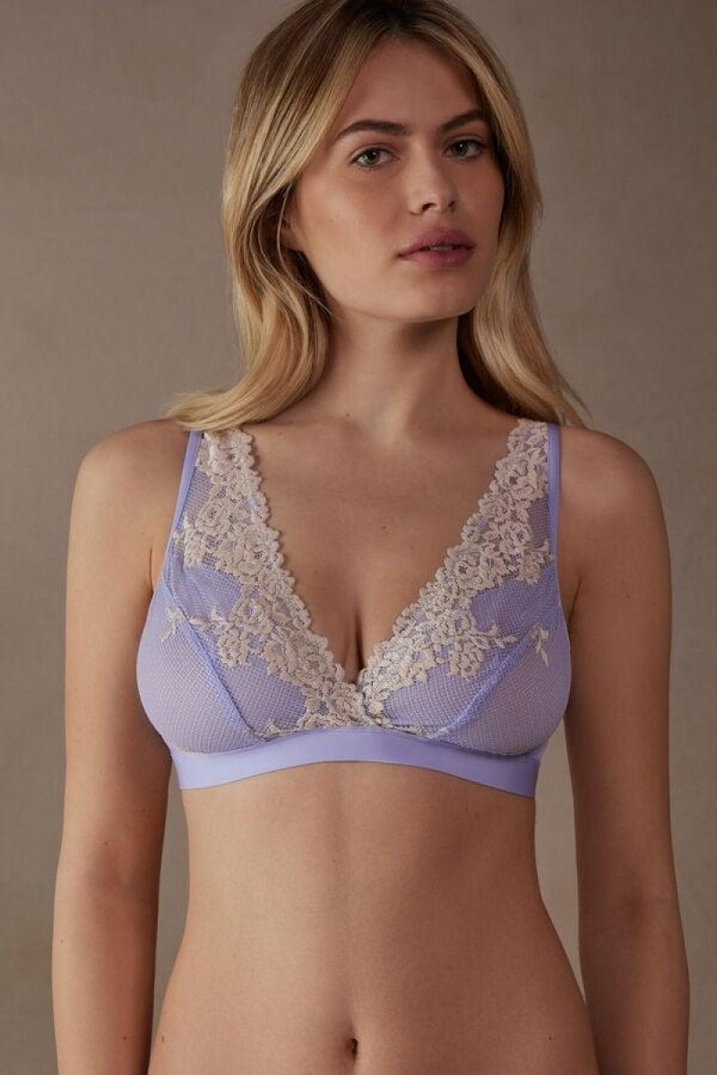 Dámské Podprsenky Intimissimi Pretty Flowers Lara Triangle Levandule Bílé | CZ SO4681