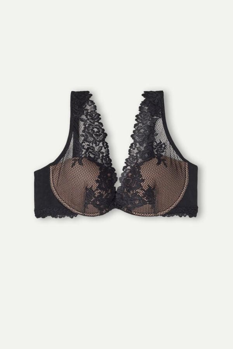 Dámské Podprsenky Intimissimi Pretty Flowers Elena Balconette Černé | CZ UT5015