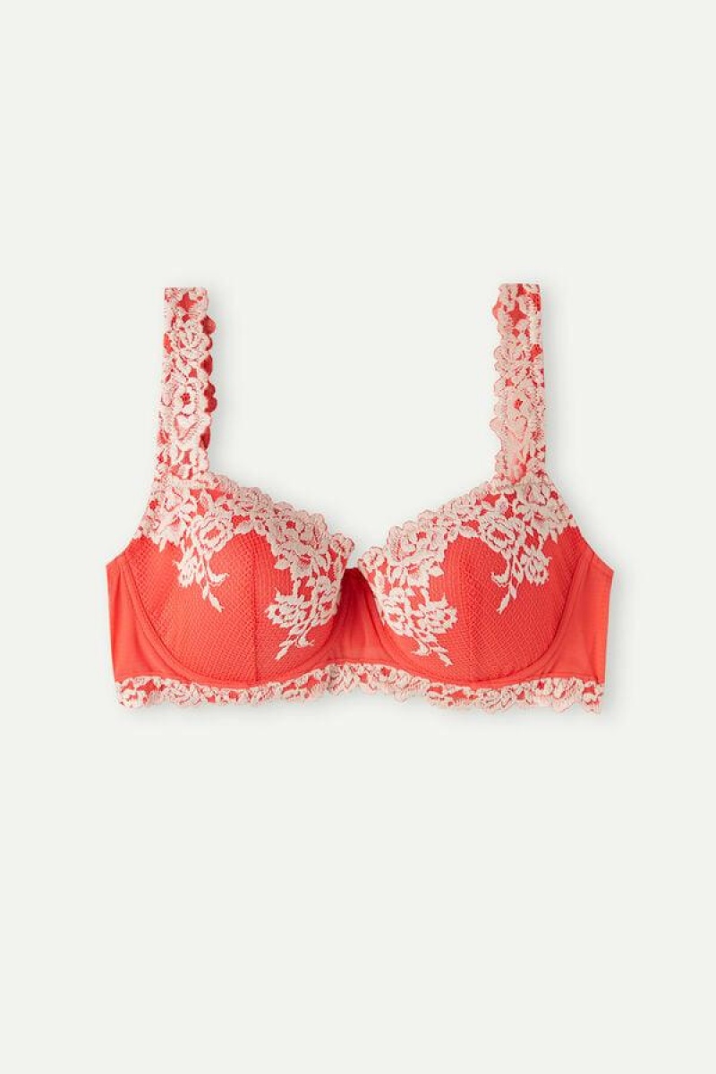 Dámské Podprsenky Intimissimi Pretty Flowers Sofia Balconette Tmavě Červené Bílé | CZ SO4577