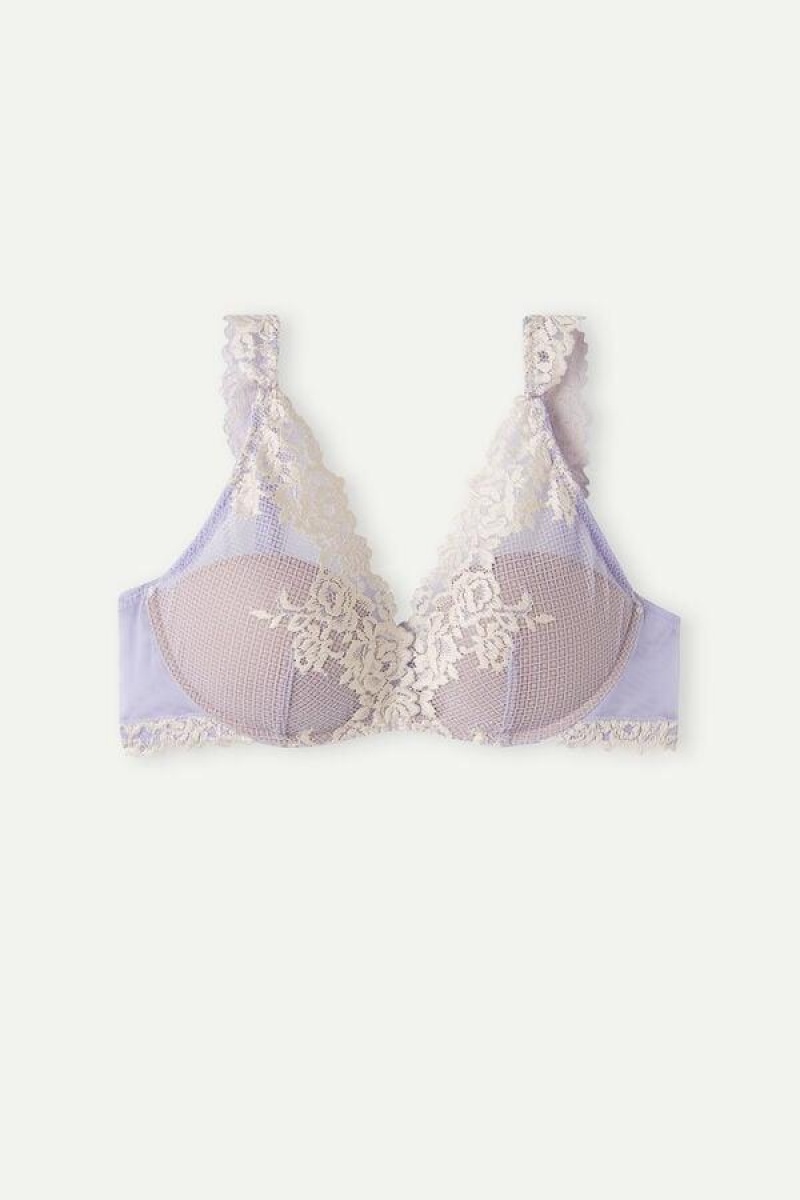 Dámské Podprsenky Intimissimi Pretty Flowers Giorgia Balconette Levandule Bílé | CZ SO4570