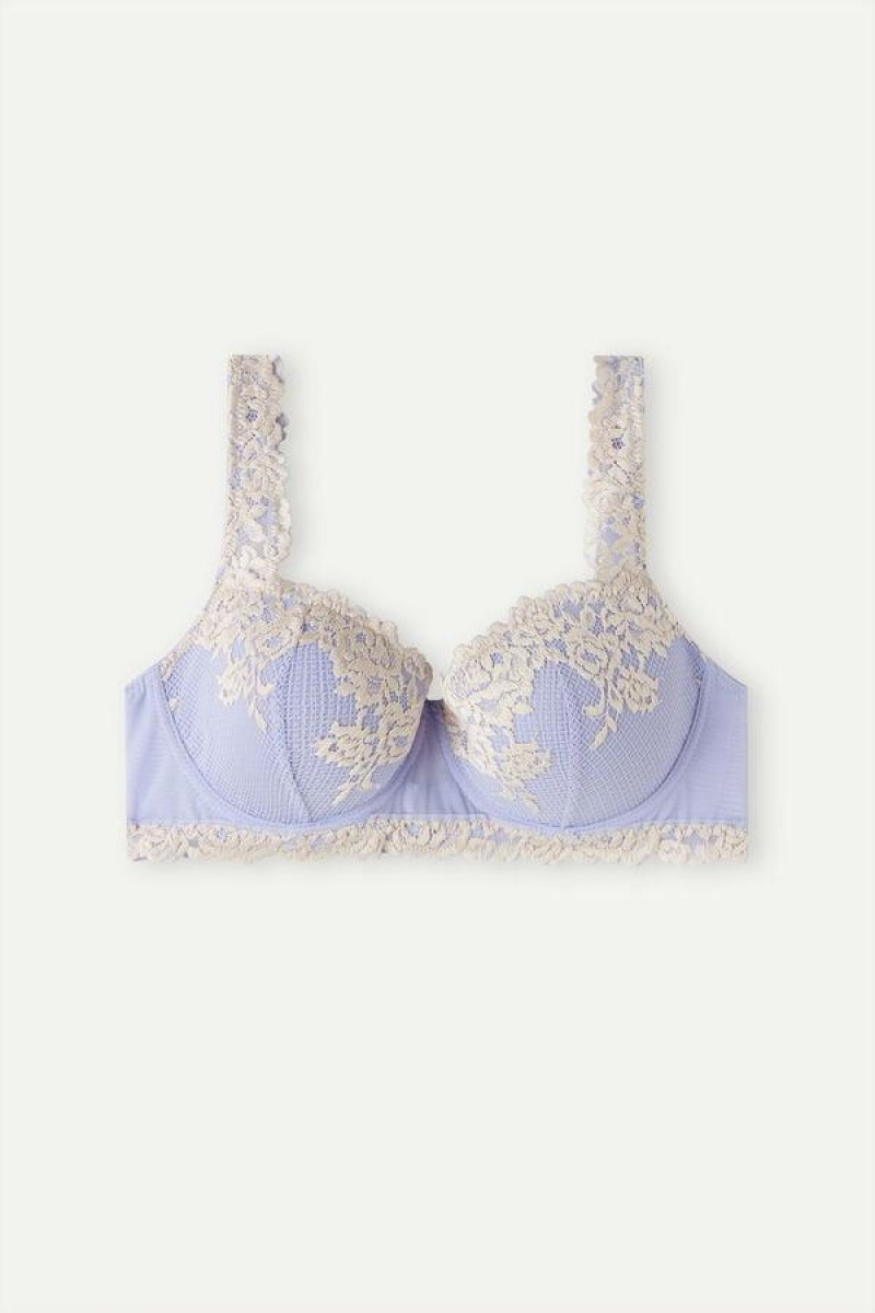 Dámské Podprsenky Intimissimi Pretty Flowers Sofia Balconette Levandule Bílé | CZ DN4569