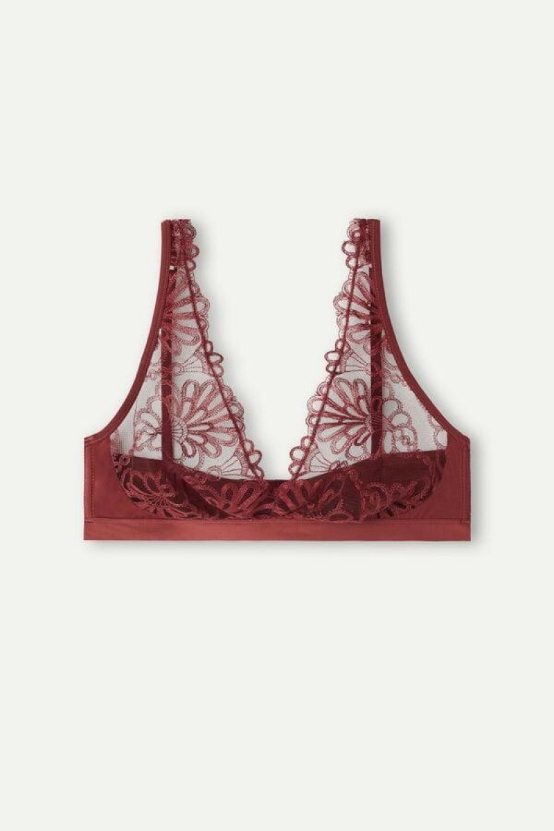 Dámské Podprsenky Intimissimi Romantic Life Lara Triangle Tmavě Červené | CZ SO4885