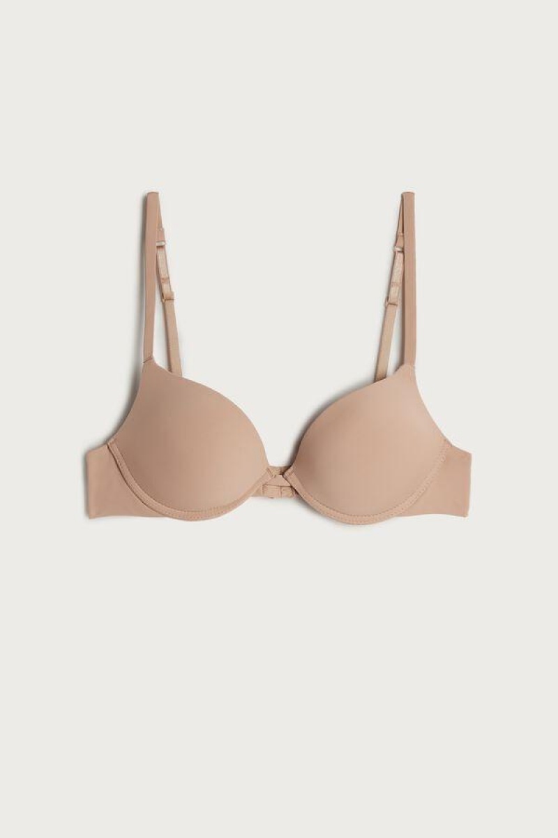 Dámské Podprsenky Intimissimi Simona Microfiber Super Push-Up Béžový | CZ YU4714