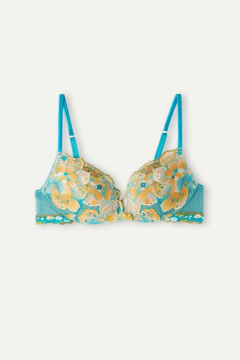 Dámské Podprsenky Intimissimi Summer Vibes Gioia Super Push-up Tyrkysové Blankyt | CZ AP4786