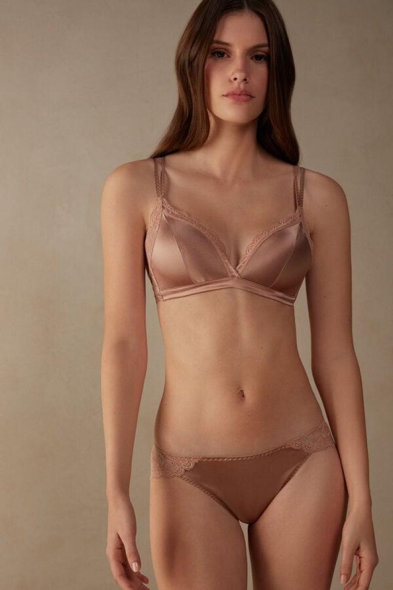 Dámské Podprsenky Intimissimi Tiziana Silk and Krajkové Triangle Růžové | CZ UT4915