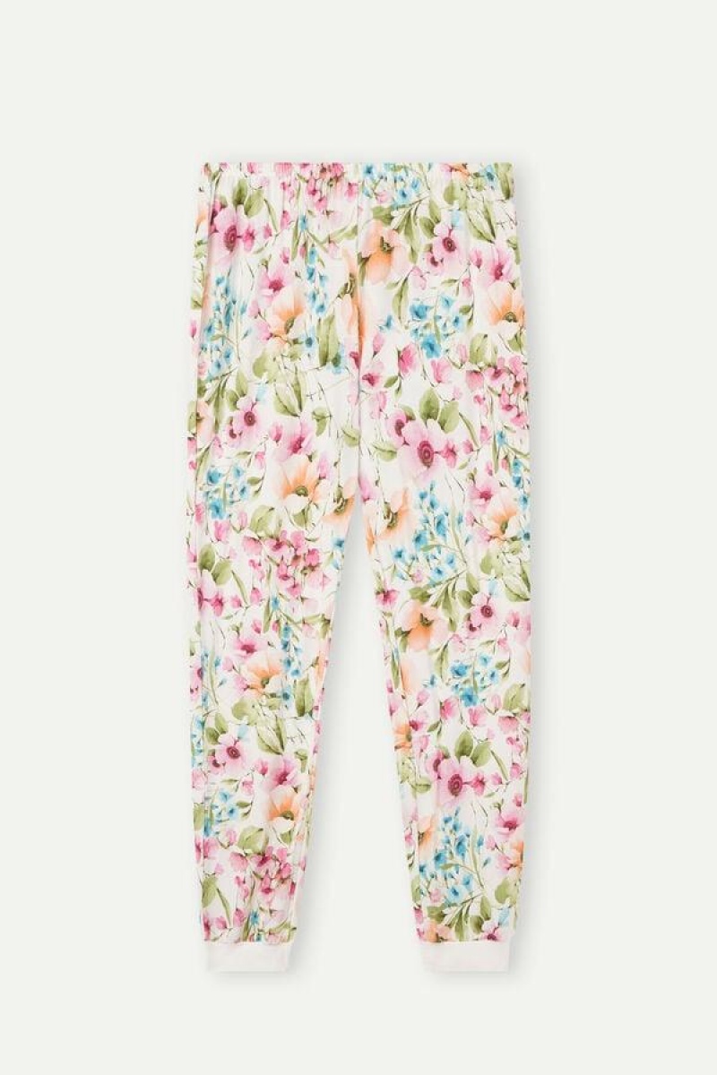 Dámské Pyžama Intimissimi Botanical Lyrics Full Length Modal Pants Bílé | CZ BC4019