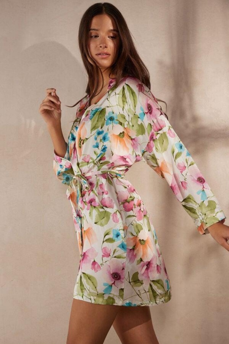 Dámské Pyžama Intimissimi Botanical Lyrics Satin Kimono Viacfarebný | CZ NB3862