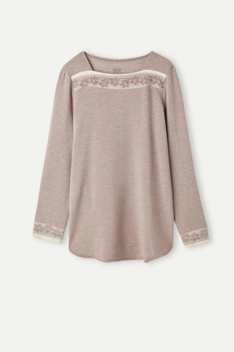 Dámské Pyžama Intimissimi Classic Beauty Bateau Neck Long Sleeve Top Světle Fialové | CZ DN3875