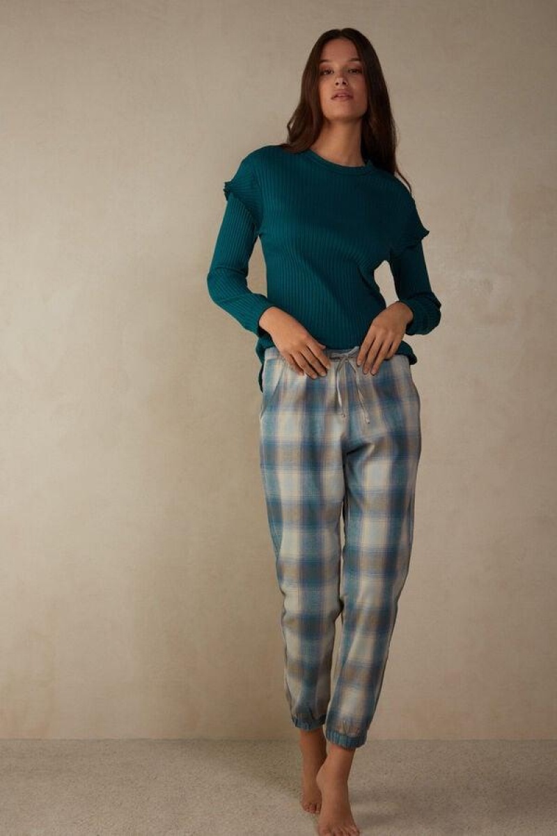 Dámské Pyžama Intimissimi Cozy Mountains Brushed Cloth Pants with Cuffs Blankyt | CZ WY3990