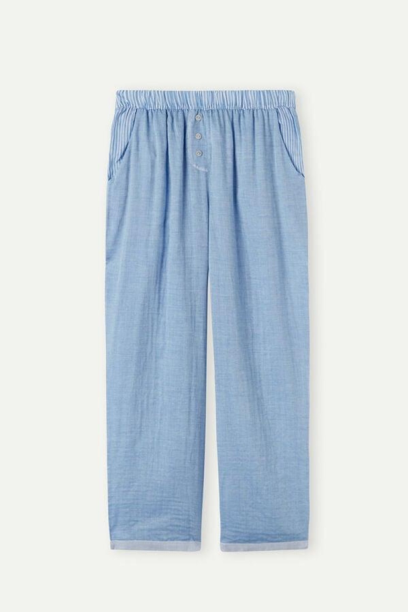 Dámské Pyžama Intimissimi Early in the Morning Bavlněné Cloth Pants Světle Blankyt | CZ YU3986