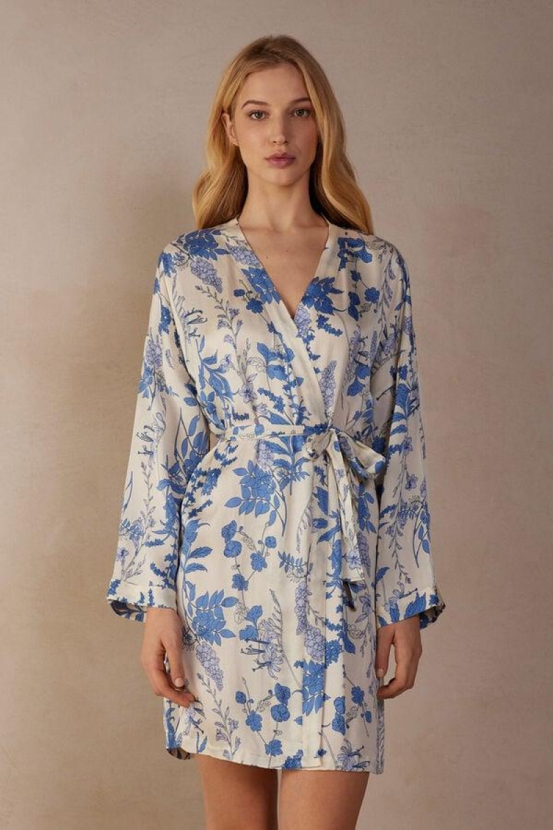 Dámské Pyžama Intimissimi Feeling Beautiful Satin Kimono Bílé Blankyt | CZ VD3864