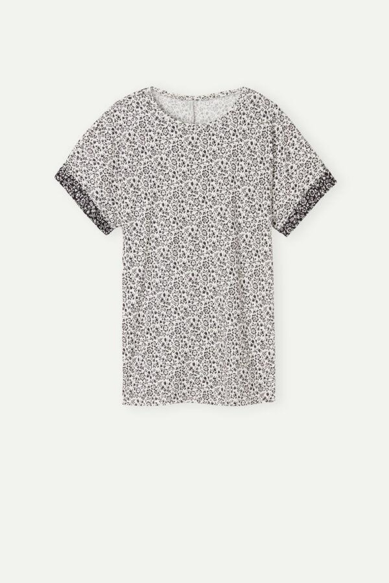 Dámské Pyžama Intimissimi Floral Affair Krátké Sleeve Bavlněné T Shirt Světle Žluté | CZ HK3949