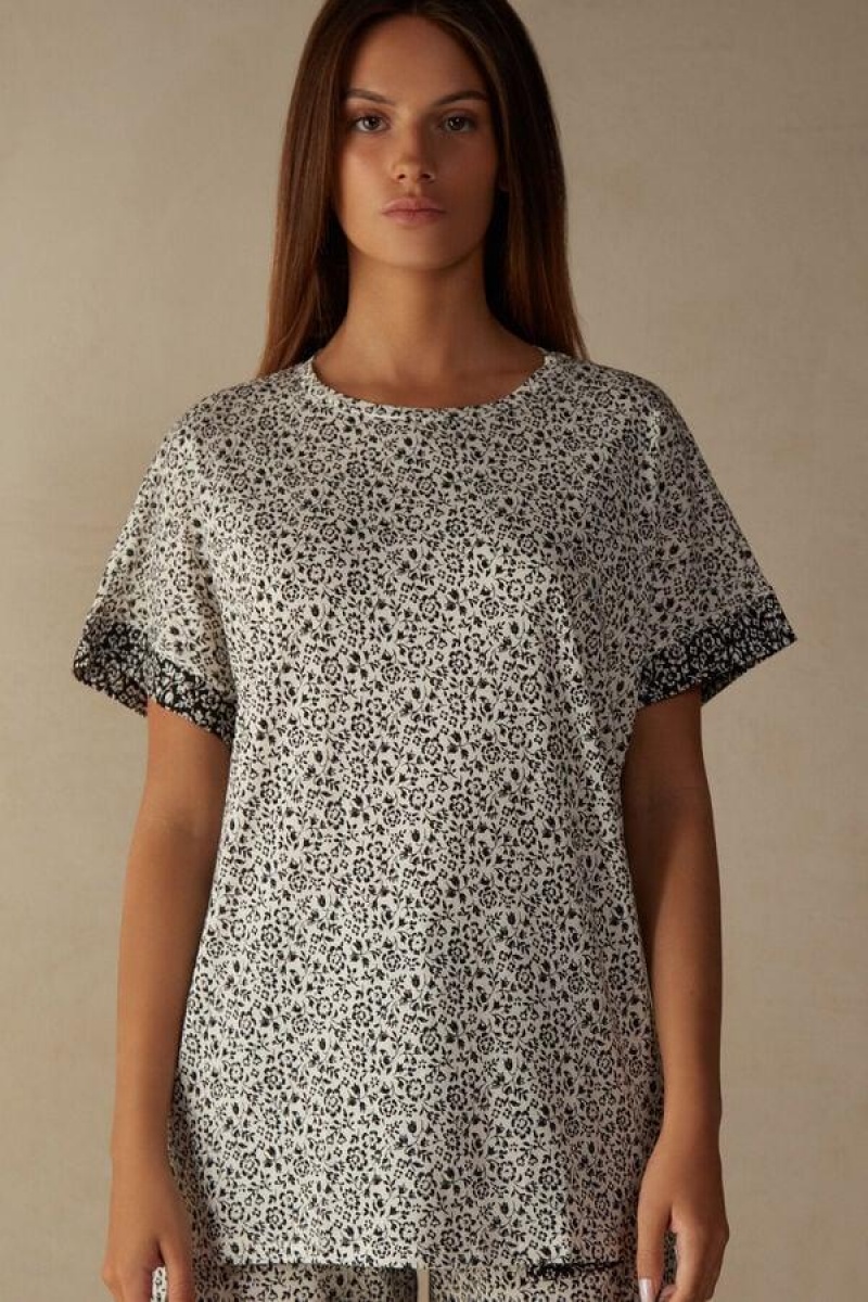 Dámské Pyžama Intimissimi Floral Affair Krátké Sleeve Bavlněné T Shirt Světle Žluté | CZ HK3949