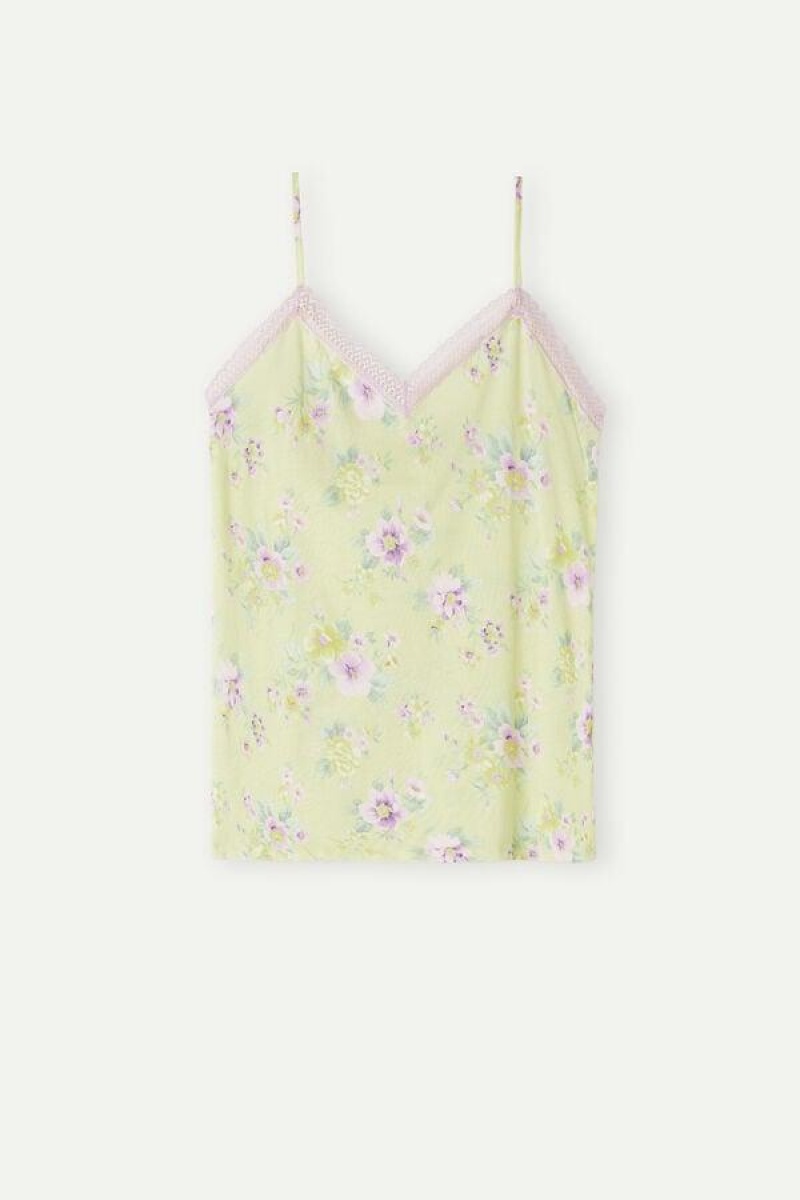 Dámské Pyžama Intimissimi Flower Power Top in Supima® Ultrafresh Bavlněné Žluté | CZ YU3934