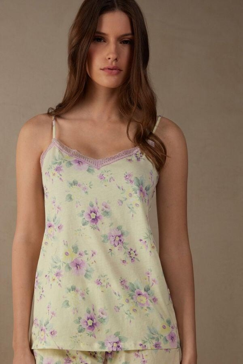 Dámské Pyžama Intimissimi Flower Power Top in Supima® Ultrafresh Bavlněné Žluté | CZ YU3934