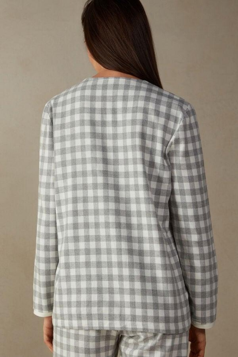 Dámské Pyžama Intimissimi Gingham Lover Shirt in Brushed Cloth Šedé | CZ UT3881