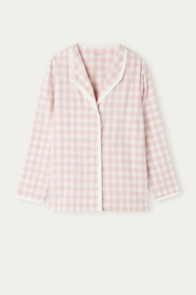 Dámské Pyžama Intimissimi Gingham Lover Shirt in Brushed Cloth Růžové | CZ PQ3878