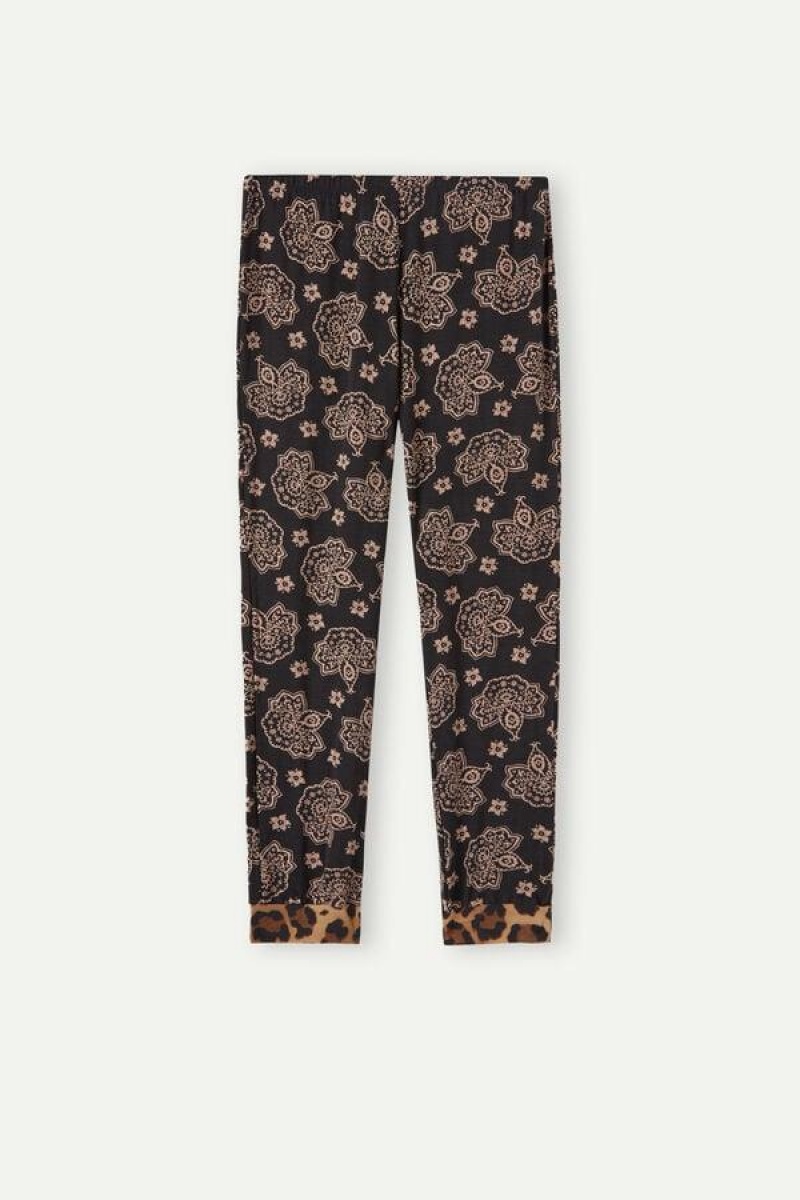 Dámské Pyžama Intimissimi Lady Animalier Modal Cuffed Pants Černé | CZ AP3999