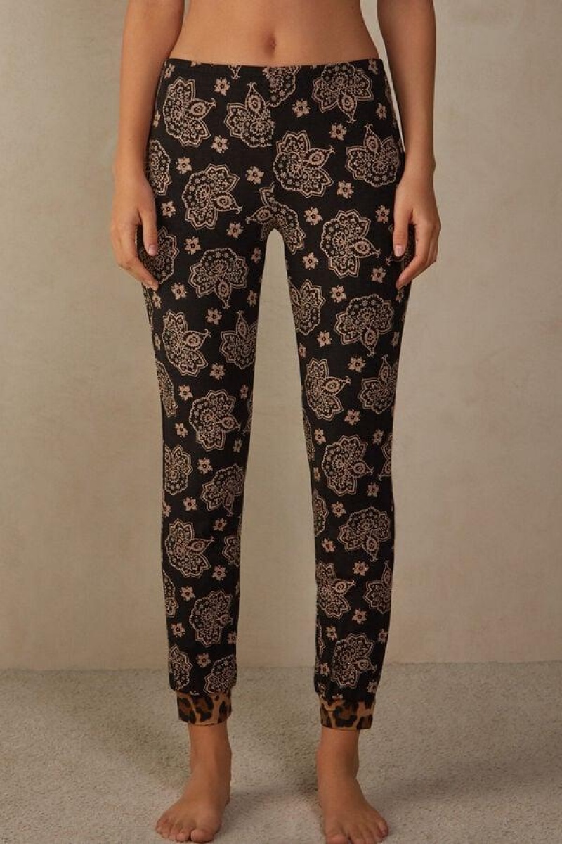 Dámské Pyžama Intimissimi Lady Animalier Modal Cuffed Pants Černé | CZ AP3999