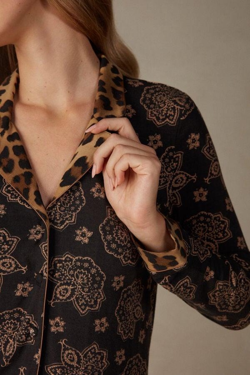 Dámské Pyžama Intimissimi Lady Animalier Modal Shirt Černé | CZ SO3901