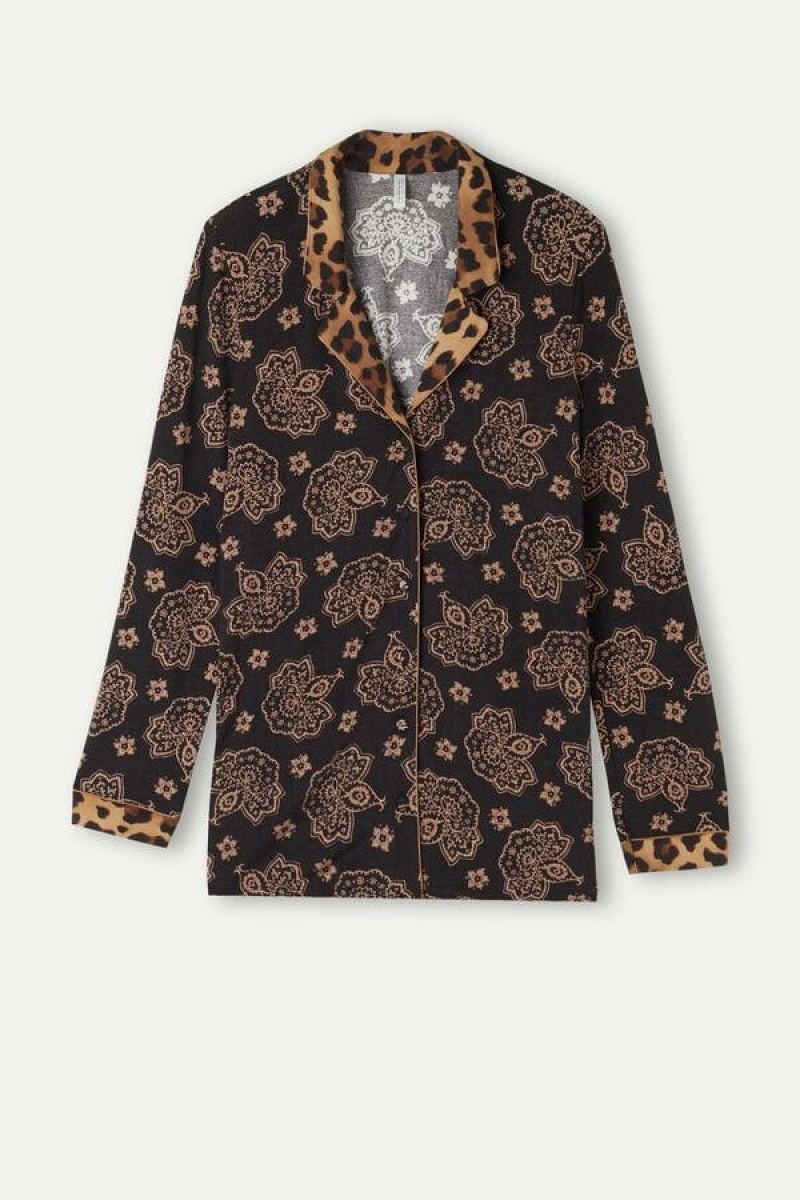 Dámské Pyžama Intimissimi Lady Animalier Modal Shirt Černé | CZ SO3901