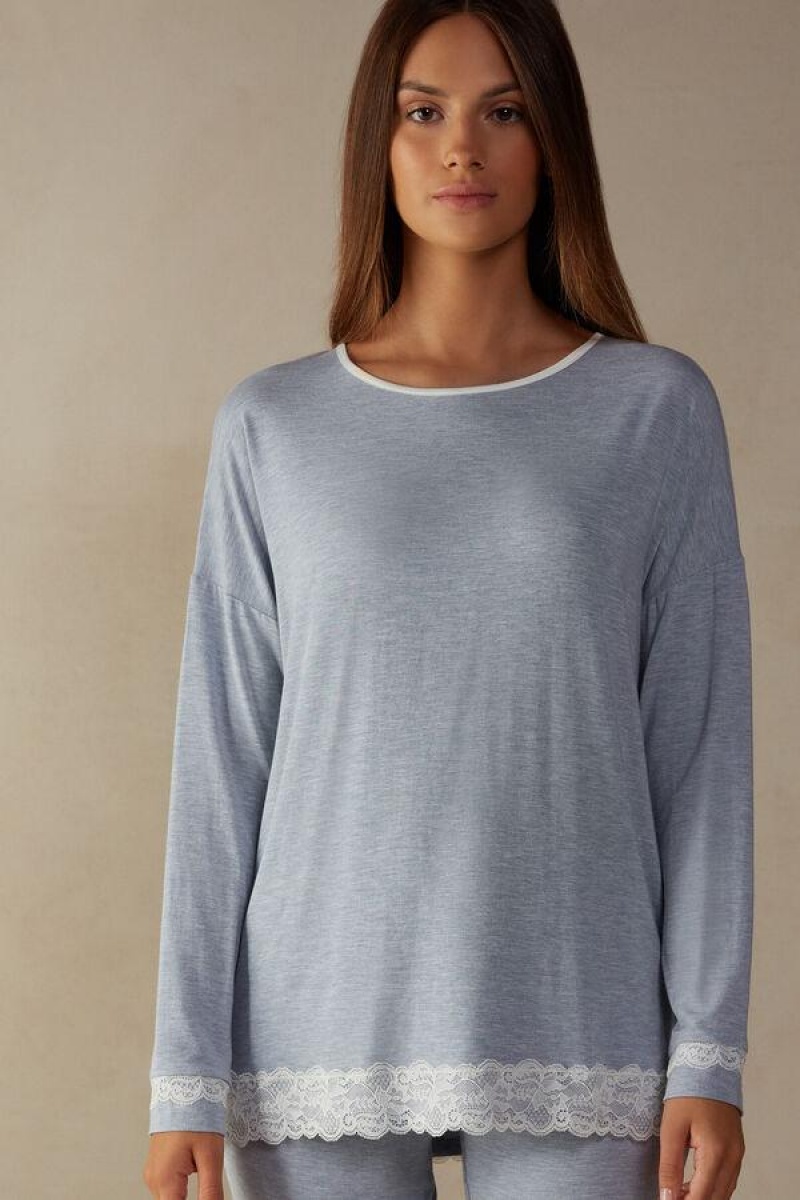 Dámské Pyžama Intimissimi Long-Sleeve Round-Neck Modal Top Světle Blankyt | CZ MA3888