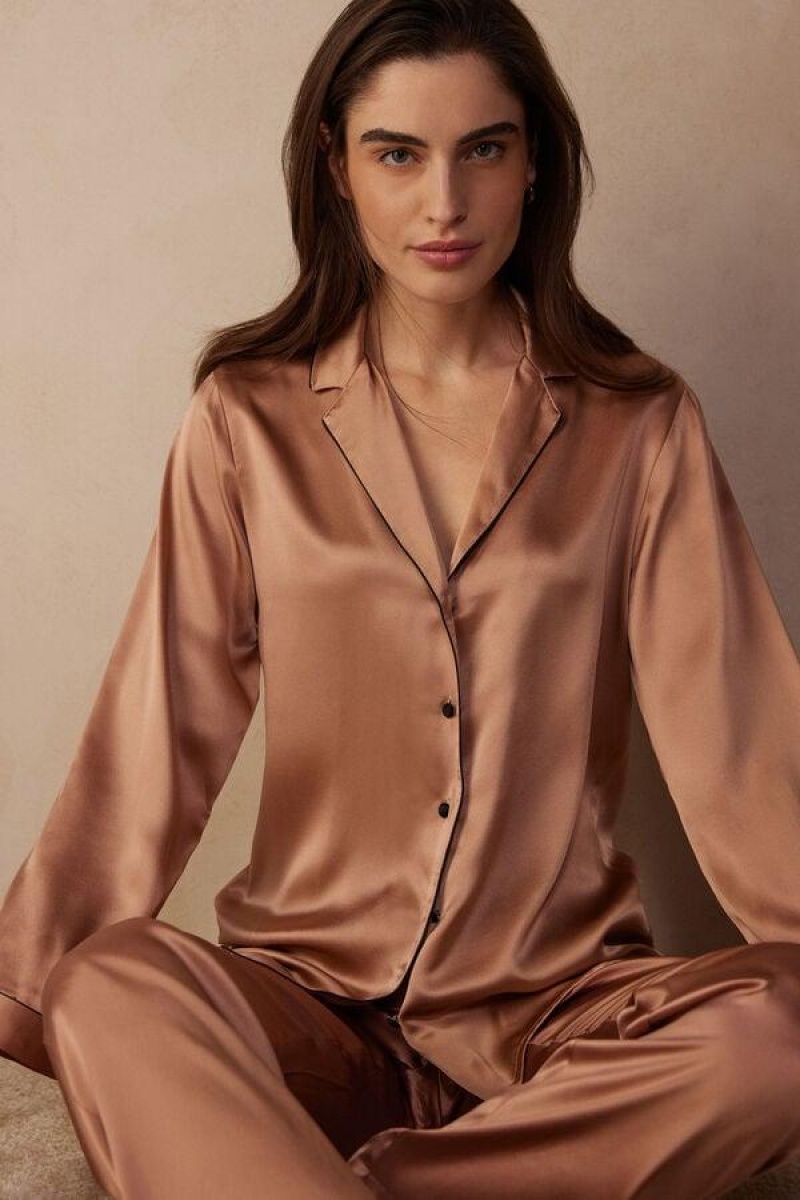 Dámské Pyžama Intimissimi Mannish-Cut Jacket in Silk Satin Růžové | CZ PQ4034