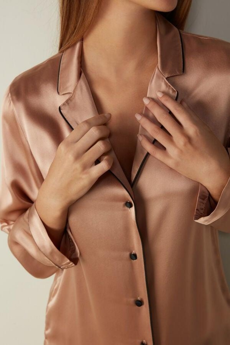 Dámské Pyžama Intimissimi Mannish-Cut Jacket in Silk Satin Růžové | CZ PQ4034