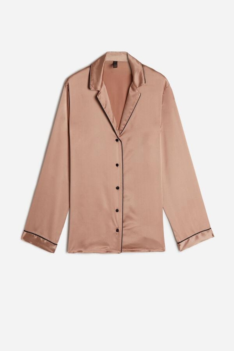 Dámské Pyžama Intimissimi Mannish-Cut Jacket in Silk Satin Růžové | CZ PQ4034