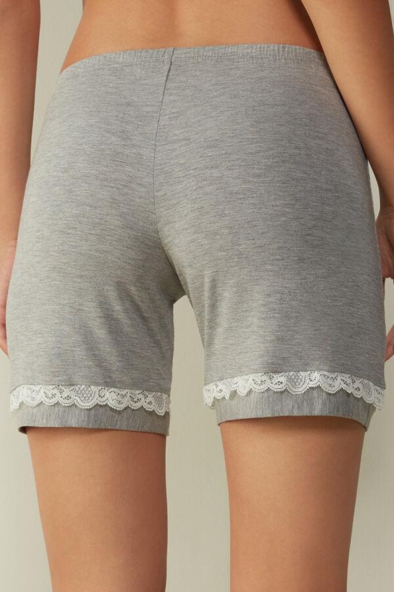 Dámské Pyžama Intimissimi Modal Shorts with Krajkové Details Světle Šedé | CZ DN4056