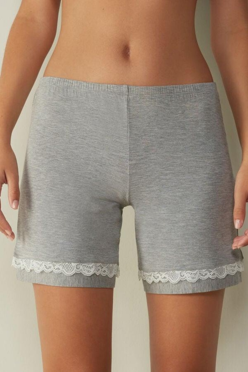 Dámské Pyžama Intimissimi Modal Shorts with Krajkové Details Světle Šedé | CZ DN4056