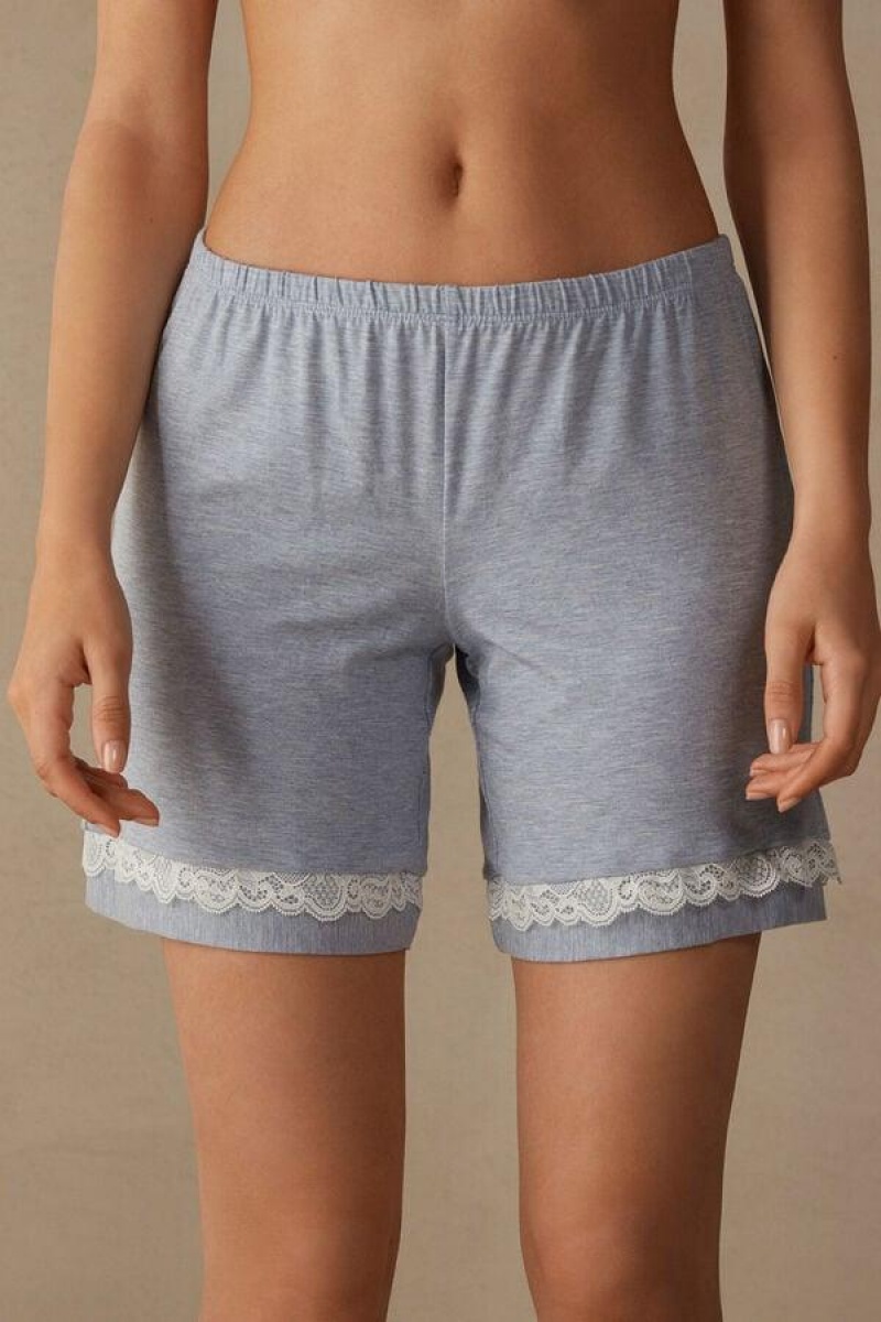 Dámské Pyžama Intimissimi Modal Shorts with Krajkové Details Světle Blankyt | CZ WY4067