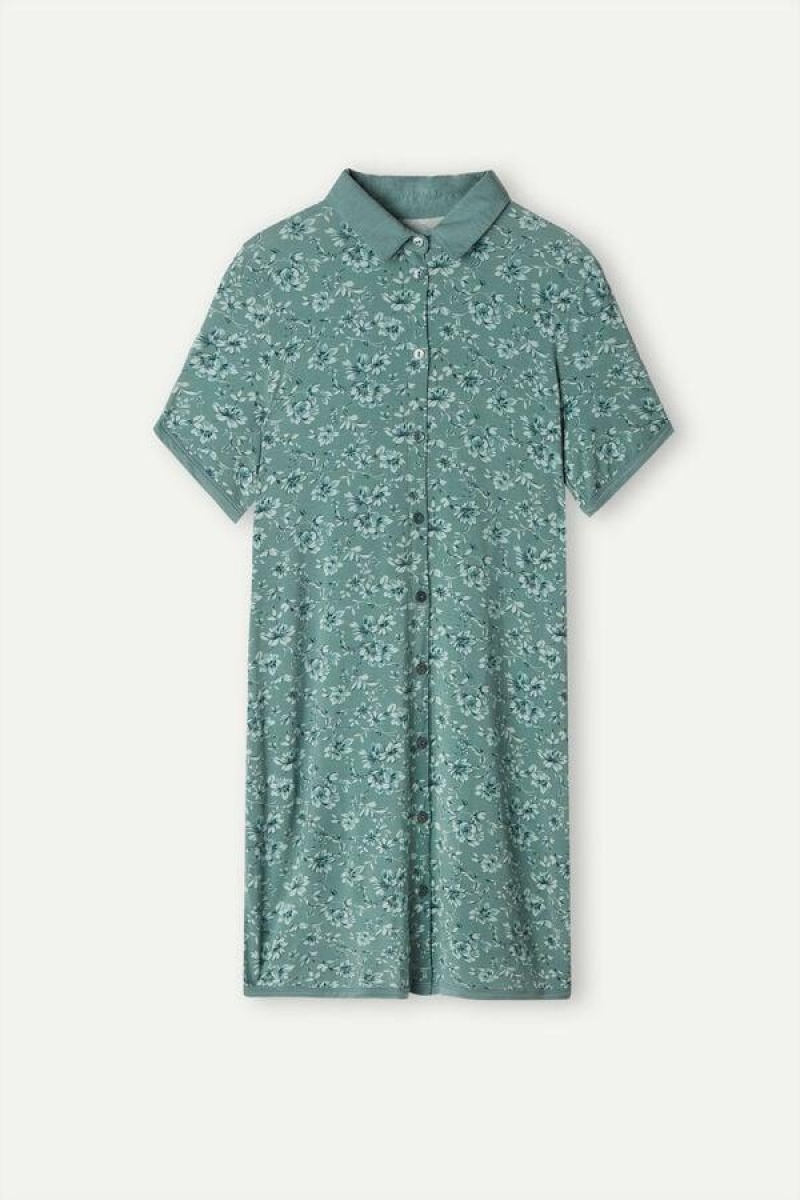 Dámské Pyžama Intimissimi Prairie Bouquet Button Up Night Shirt Zelene | CZ EX3833