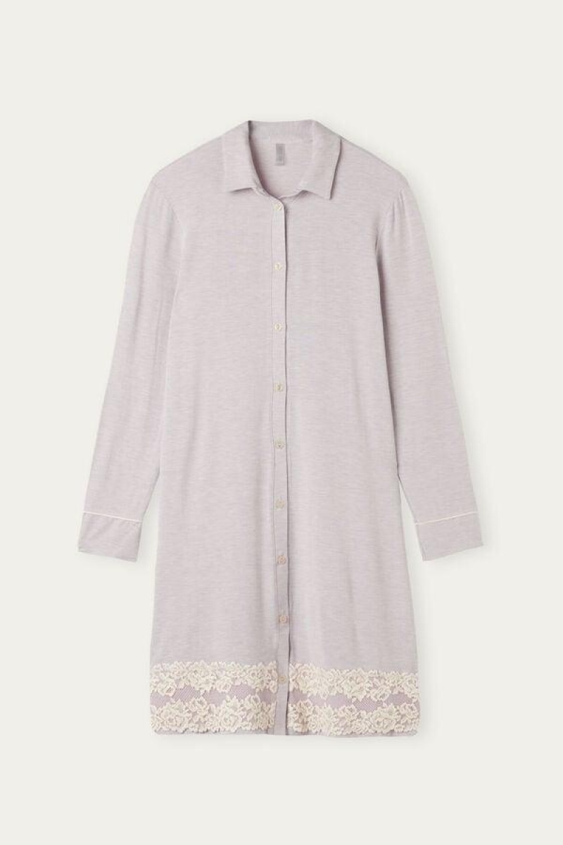 Dámské Pyžama Intimissimi Pretty Flower Open Front Nightshirt Fialové Bílé | CZ JJ3974