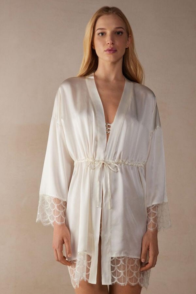 Dámské Pyžama Intimissimi Pure Charme Silk Kimono Bílé | CZ EX3858