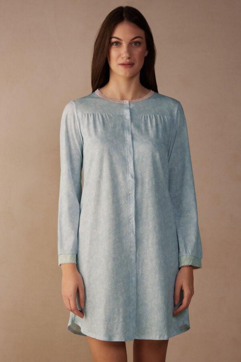 Dámské Pyžama Intimissimi Romantic Cashmere Button Up Night Shirt Světle Blankyt | CZ DN3841