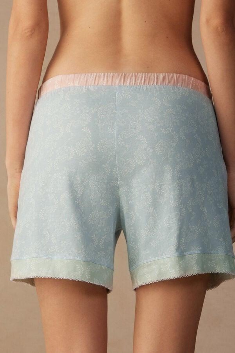 Dámské Pyžama Intimissimi Romantic Cashmere Bavlněné Shorts Světle Blankyt | CZ PQ4086