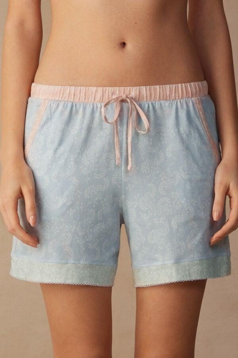 Dámské Pyžama Intimissimi Romantic Cashmere Bavlněné Shorts Světle Blankyt | CZ PQ4086